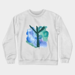 Rune Algiz On Blue Watercolor (Runes & Watercolors) Crewneck Sweatshirt